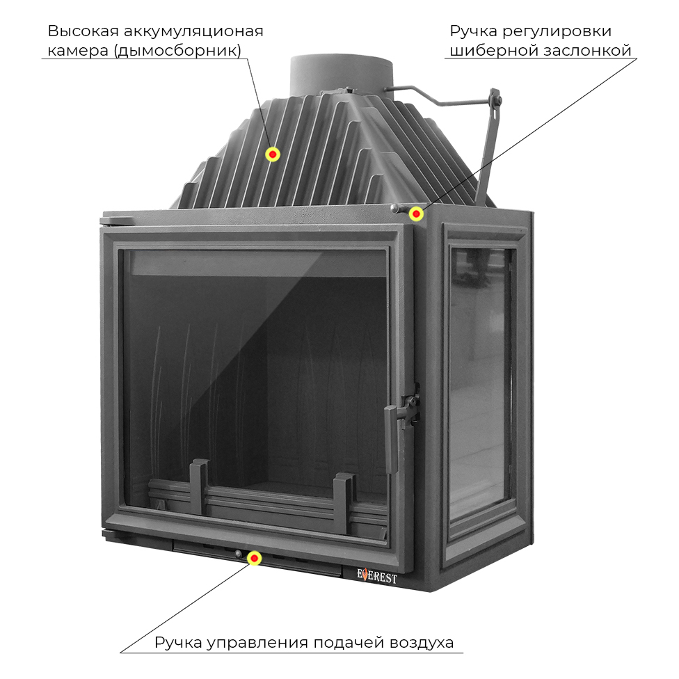 Каминная топка Эверест A16 (угловая)(R - правая) (миниатюра)